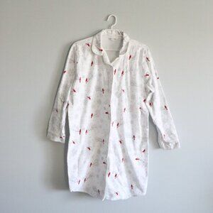 Northern Reflections Women's Sz L White Button Up Cardinal Fleece Pj Nightwear